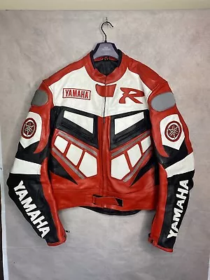 Vintage Leather Yamaha R Motorcycle Jacket Size XL  Red/white Thick Full Protect • £120