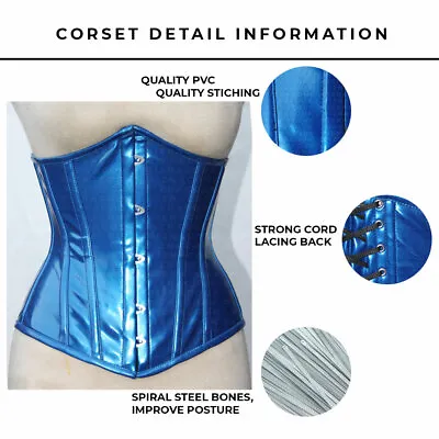 £49.44 • Buy Womens Underbust Corset Blue PVC Fashion Waist Training Cincher Bustier Top Body