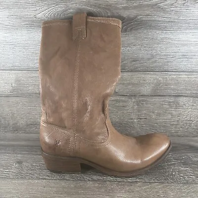 Frye Carson Boots Womens Size 8.5 B Brown Tan Leather Cowboy Western Pull On • $59