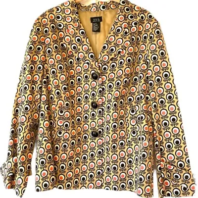 Dot Pattern Blazer L Petite Statement Buttons Muted Yellow RQL Light Weight PL • $15.49