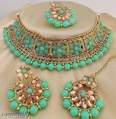 Indian Bollywood Gold Plated Kundan Choker Bridal Necklace Earrings Jewelry Set • $37.53