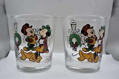 Set (2) Anchor Hocking Disney Christmas Holiday Mickey Minnie Pluto Glasses 4  • $14.89