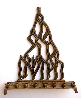 Judaica Menorah Hanukkah Vintage Israel Flame Nes Gadol Copper Signed Hakuli KL • $99.90