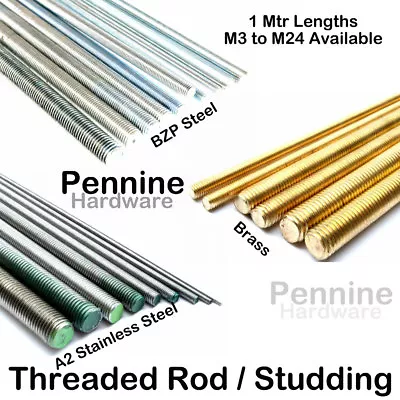 £13.40 • Buy Brass BZP Stainless Steel Studding THREADED ROD Bar Studs 1 MTR Long