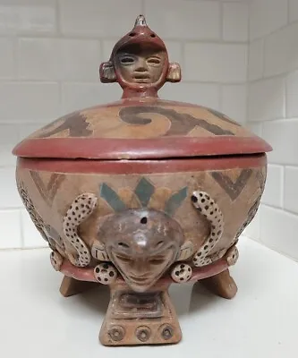 Unique Mayan Lidded Pottery Tripod Vessel Royal Ascension Pottery Guatemala? • $122.50