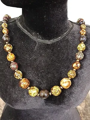 Vintage Art Deco Scottish Simulated  Agate Graduated Bead Necklace 20   • £12.95