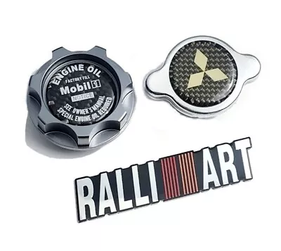 Mitsubishi Oil Cap + Radiator Cap Mobile 1 Carbon Fiber Eclipse Lancer Evo Jdm  • $36.95