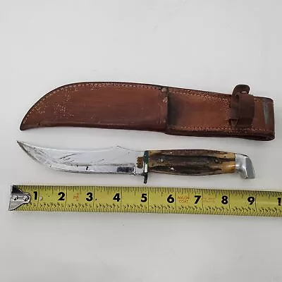 Vintage Case Fixed Blade Knife W/ Natural Antler Handle & Leather Sheath • $46