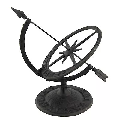 Cast Iron Armillary Sundial Clock Garden Ornament Statue Brown Timepiece • £29.99