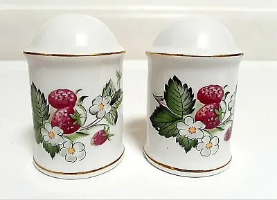 I.w Rice & Co. Salt & Pepper Shakers Porcelain Strawberry Floral Gold Trim Japan • $12.59