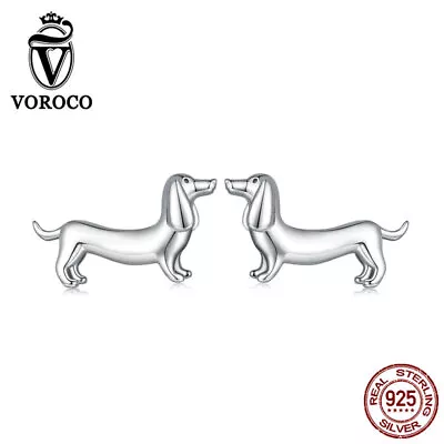 Voroco European 925 Sterling Silver Cute Dachshund Stud Earrings Jewelry Women • $0.99