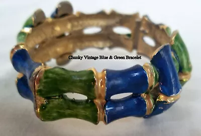 Vintage Blue & Green Gold Plated Chunky Link Bracelet (clasps Together) • $12.95