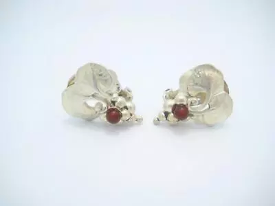 Vintage 1996 Signed Georg Jensen Red Garnet Grape Leaf Clip On Earrings • $299.99