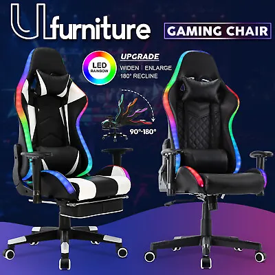 $209.90 • Buy LED Gaming Chair Recliner Footrest Office Computer Executive Racer 180° PU Seat
