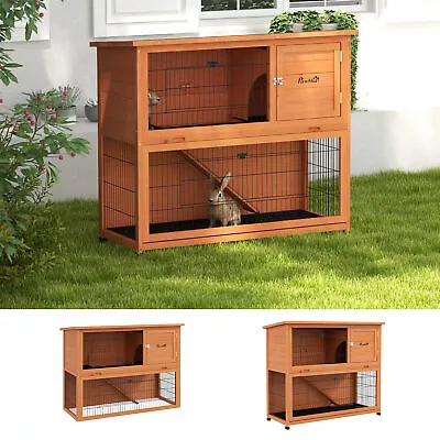 Two-Tier Rabbit Hutch Cage With Run Doors Tray Ramp Asphalt Roof • £72.99