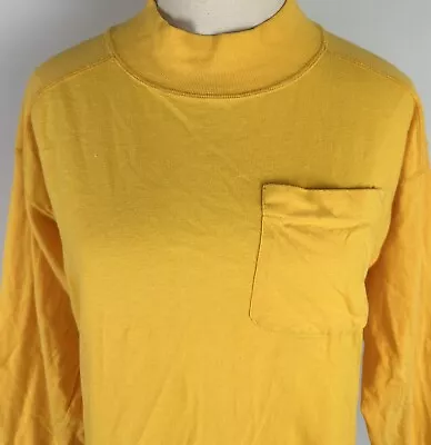 Vintage 90s Mockneck T-Shirt WOMENS XS / S Goldenrod Yellow Pocket Tee Grunge • $6