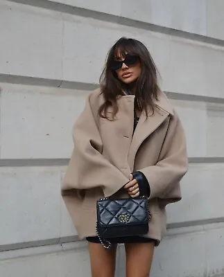 Iconic Zara Short Oversized Cropped 75% Wool Coat Nwt  Bloggers Fav 8353/724 • $129