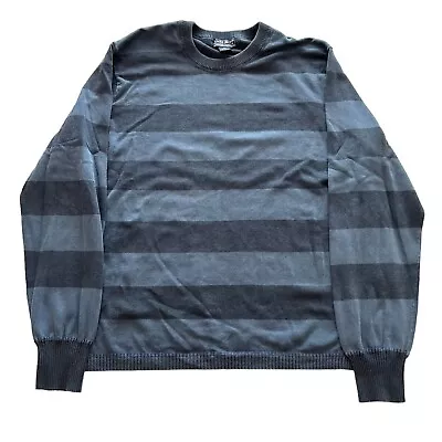 Y2k Lucky Brand Striped Sweater Midwest Emo Grunge Blue & Black Men's Size 2XL • $25