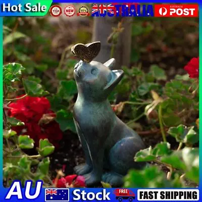 Resin Cat Garden Statue Ornament Cat Sculpture Art Waterproof For Courtyard Lawn • $13.23