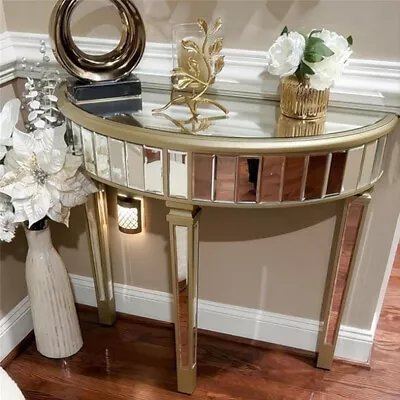 WISFOR Half Moon Mirrored Console Table Glass Vanity Dressing Table Living Room • £169.90