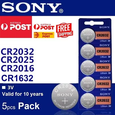 $6.99 • Buy 5x Sony CR2032 CR2025 CR2016 CR1632 Lithium Coin Cell Button 3V Battery OZ Stock