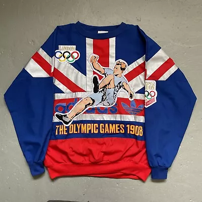 Vintage 1980s Adidas London Olympics 1908 1948 Olympic Games Sweatshirt M • $179.99