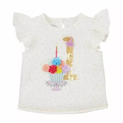 New Mud Pie Girls 1st Birthday Top Shirt With Gold Sequin Number ! • $24.95