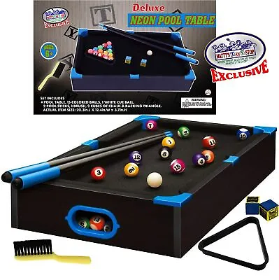 Matty's Toy Stop Deluxe Wooden 20  Mini Table Top NEON Pool (Billiards) Table  • $44.95