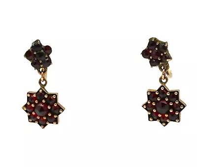 Antique Victorian Bohemian Garnet Dangle Star Earrings Clip On Yellow Gold Fill • $1.25