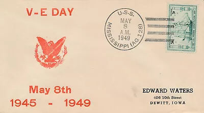 Military Naval Cover First Day Event - Uss Mississippi Ag128 V-e Day 1949 Cancel • $3.50