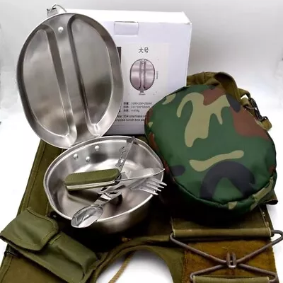 US Military Mess Kit SUS304 Stainless Steel Camping Hiking Cookware Food Plate • $35