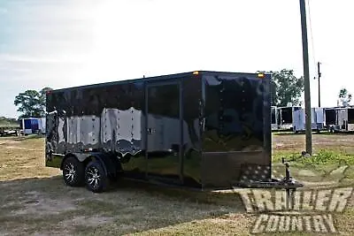 NEW 2024 7x16 7 X 16 BLACKOUT V-Nosed Enclosed Cargo Motorcycle Trailer W/ Ramp • $6295