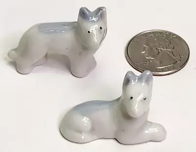 2 Miniature Ceramic Dogs White/Blue • $6.99