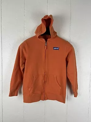 Levi's Hoodie Women's Medium Orange Graphic Long Sleeve Pockets Stretch Full Zip • $10.09