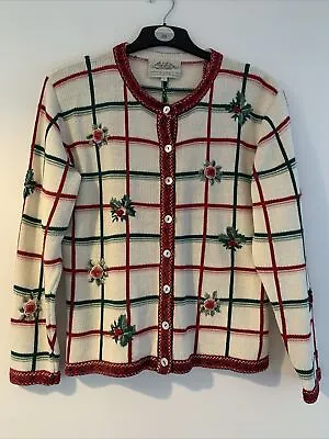 Rare Find Vintage Susan Bristol Christmas Cardigan Hand Embroidered Size L • £45