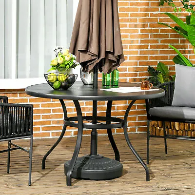 Garden Table With Parasol Hole For Four Round Table W/ Slatted Metal Top Black • £114.99