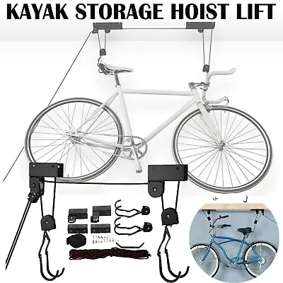 Kayak Hoist Pulley System Bike Lift Capacity Garage Ceiling Rack Storage Holder • $36.99