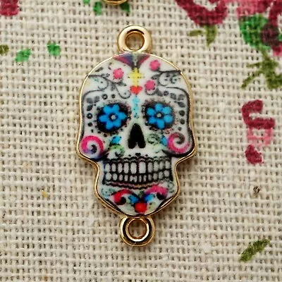 £3.19 • Buy Sugar Skull White Gold Connector 2 Charms Halloween Jewellery Supplies