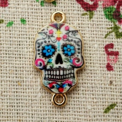 £3.19 • Buy Sugar Skull White Gold Connector 2 Charms Halloween Jewellery Supplies
