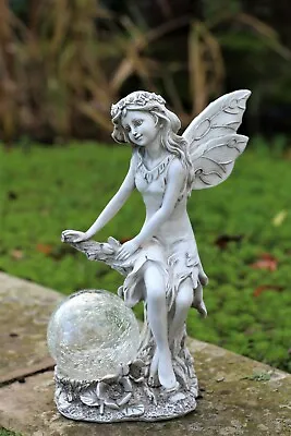 Garden Ornament Solar Ball Cherub Fairy Angel Figurine Angel Statue 33cm Tall • £16.95