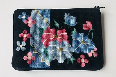 Vintage 1984 Floral Needlepoint Stitch N Zip Clutch Pouch Alice Peterson 7 X 5” • $28.99