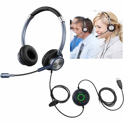 £11.95 • Buy Slim USB Wired Headset Call Centre Noise Cancelling Microphone For PC Laptop UK