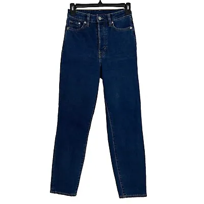 H&M Women’s “MOM” Blue Jeans Sz 0 Ultra High Waist Button Fly Dark Wash • $10.14