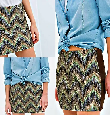 £19.99 • Buy Zara Embroidery Mini Short Skirt Khaki Brown Blue Green Size M UK 8 10 12 New