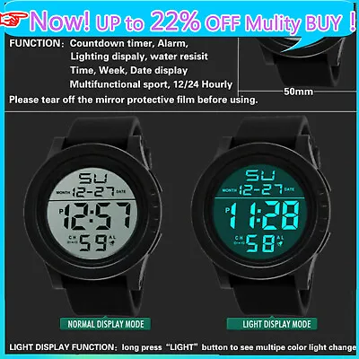 LED Digital Sport Watch Stopwatch Date Military Life Waterproof Mens Watch UK • £4.67