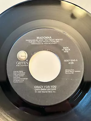 Madonna  Crazy For You  Single 45 RPM Record Near Mint Condition  GGEF 0540 • $3.45