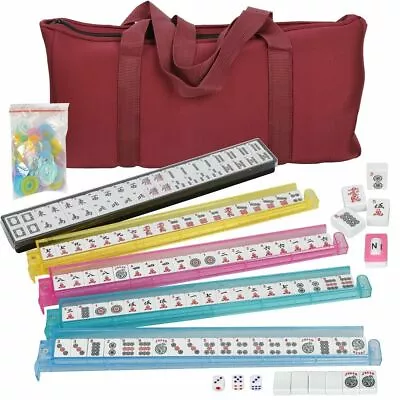 Western Mahjong Set 166 Tiles 4 Colors Pushers/Racks Mah Jongg Set W/Soft Bag • $48.56