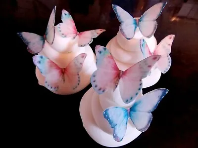 16 PRECUT Pink And Blue Edible Wafer/rice Paper Butterflies Cake/cupcake Toppers • £2.85