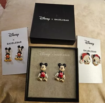 🆕️DISNEY X BAUBLEBAR Mickey Rhinestone Dangle Plus Christmas Earrings (3)Pairs! • $37.99