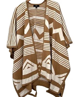 Mossimo Poncho Open Front Draped Aztec Southwestern Knit Cardigan Tan White L/XL • $16